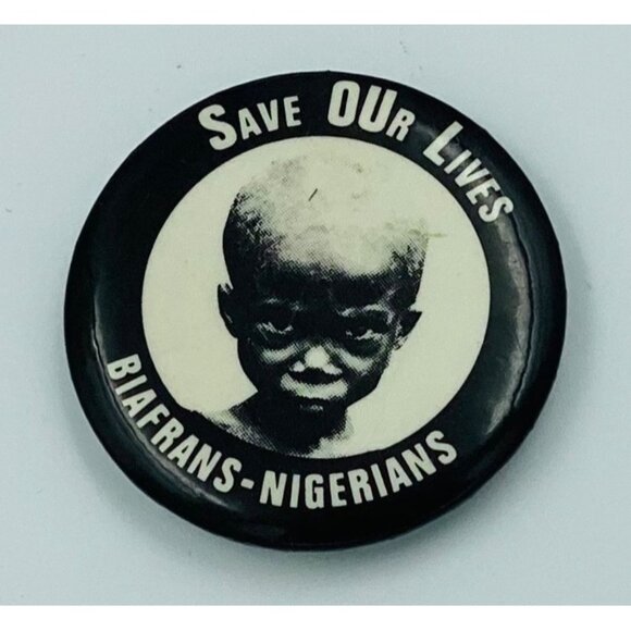 Vintage Biafrans-Nigerians "Save Our Lives" Black & White Pinback Button - Picture 3 of 5